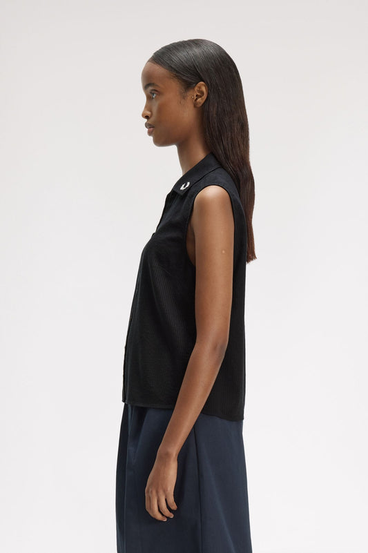 G2186 Sheer Stripe Sleeveless Shirt (Black)