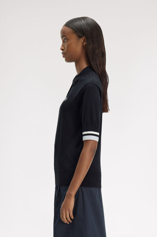 K2129 Bold Tipped Knitted Shirt (Black)
