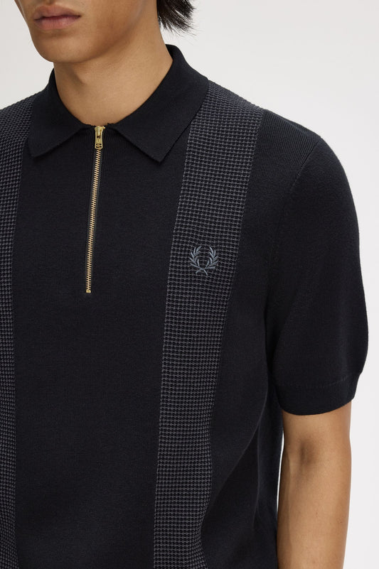 K2310 Panel Detail Knitted Shirt (Black)