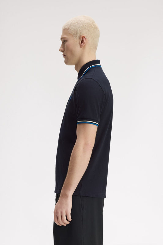 M12 The Fred Perry Shirt (Navy / Tramline White / Indoor Court Blue)