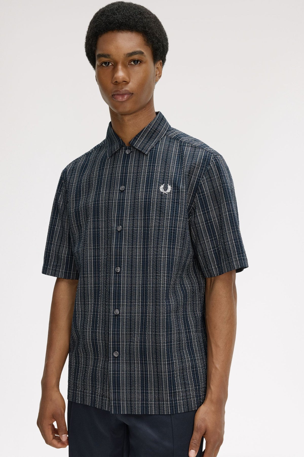 M2470 Seersucker Check Shirt (Navy)