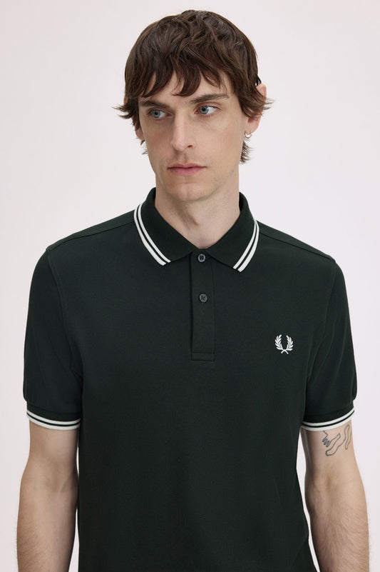 M3600 The Twin Tipped Fred Perry Shirt (Night Green / Snow White / Snow White)
