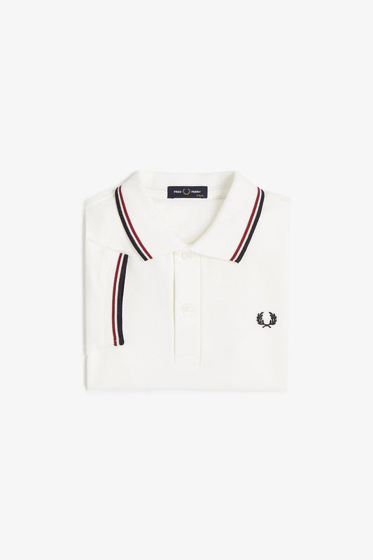 SY3660 Kids Twin Tipped Fred Perry Shirt (Snow White / Burnt Red / Navy)