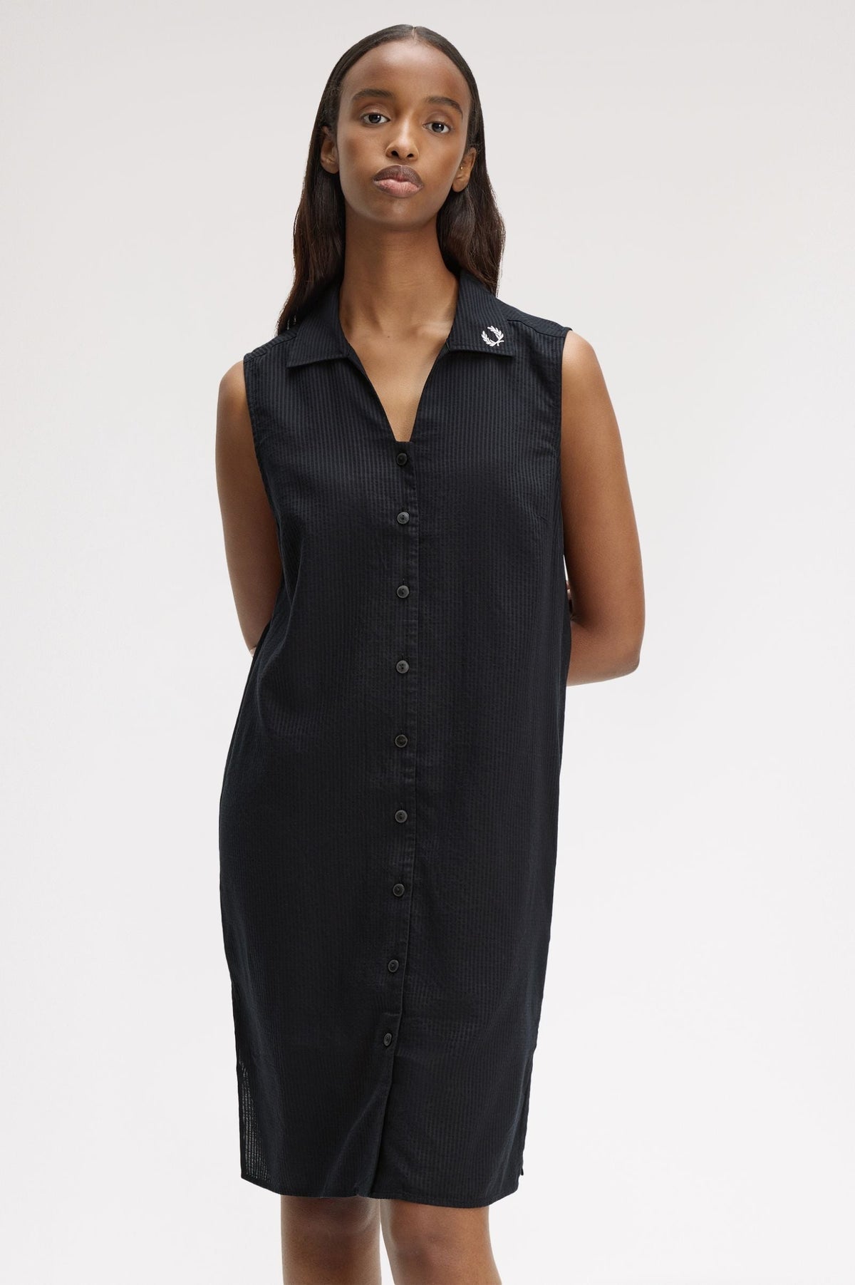 D2183 Sheer Stripe Sleeveless Dress (Black)