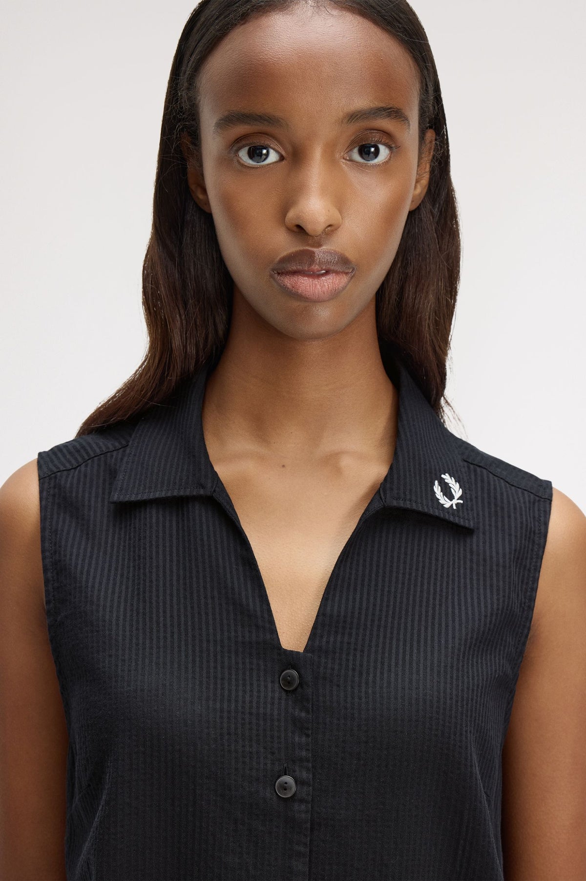D2183 Sheer Stripe Sleeveless Dress (Black)