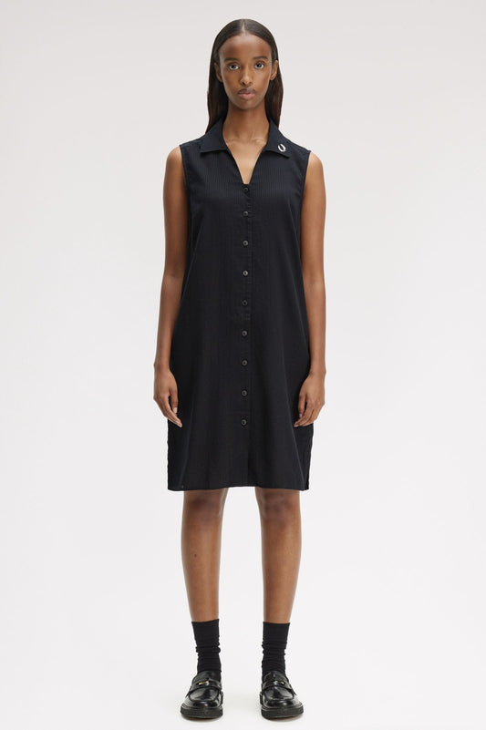 D2183 Sheer Stripe Sleeveless Dress (Black)
