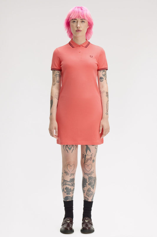 D3600 Twin Tipped Fred Perry Shirt Dress (Strawberry Cream / Oxblood / Oxblood)