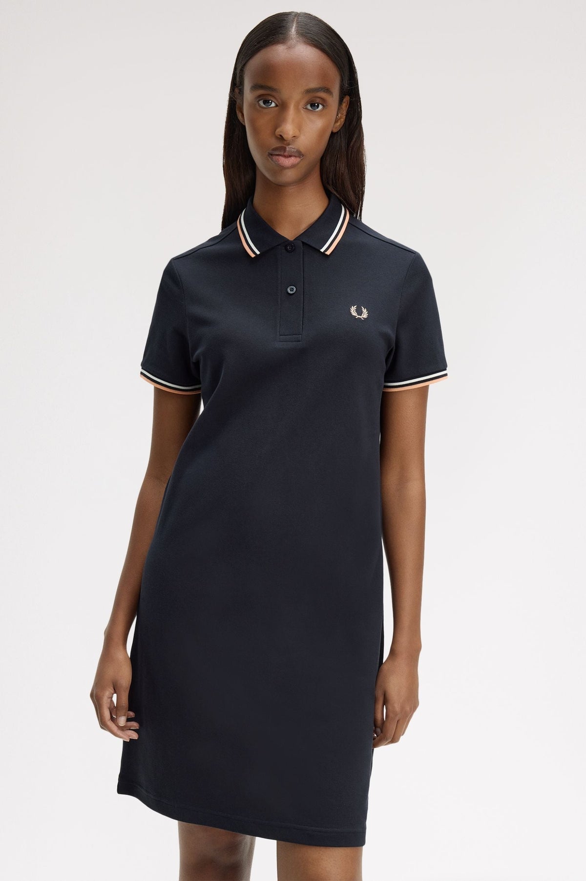 D3600 Twin Tipped Fred Perry Shirt Dress (Navy / Snow White / Peach)