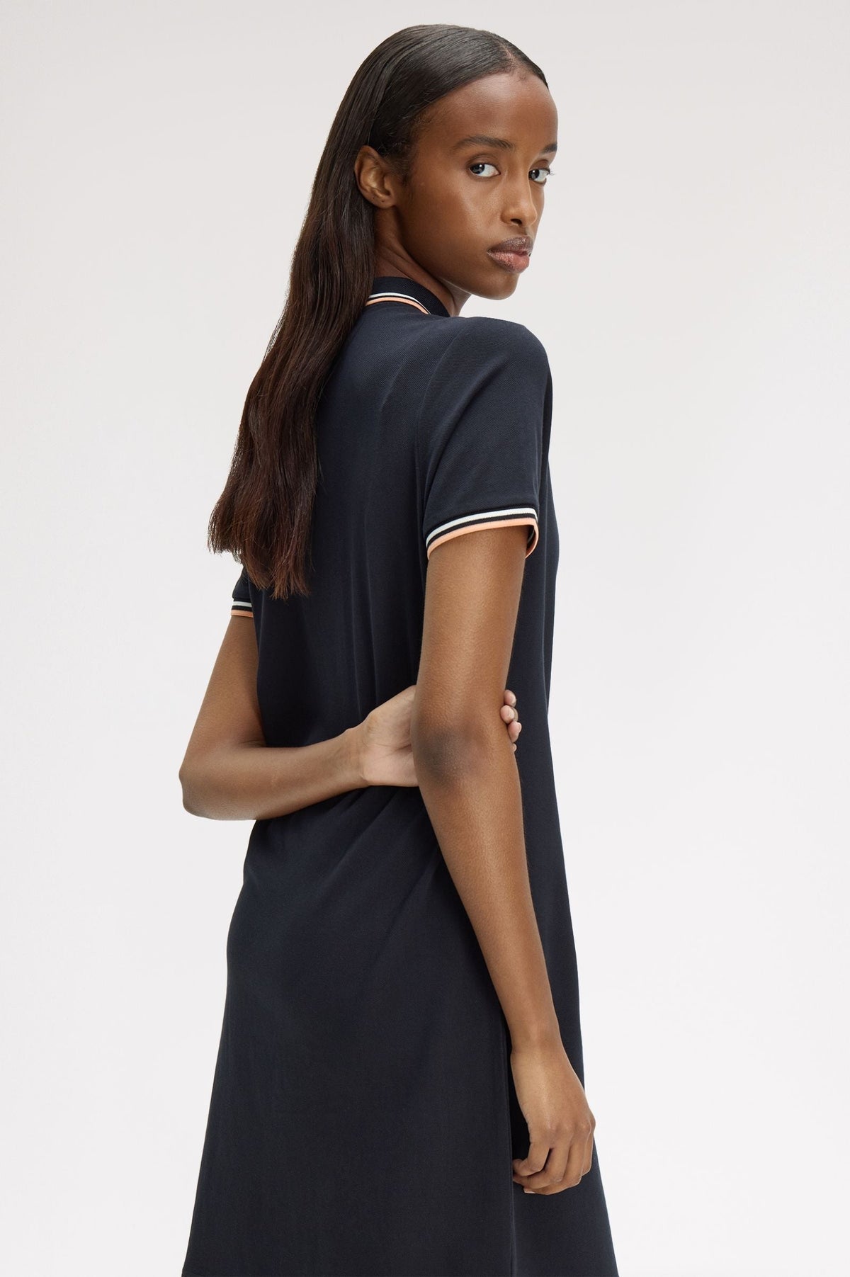 D3600 Twin Tipped Fred Perry Shirt Dress (Navy / Snow White / Peach)