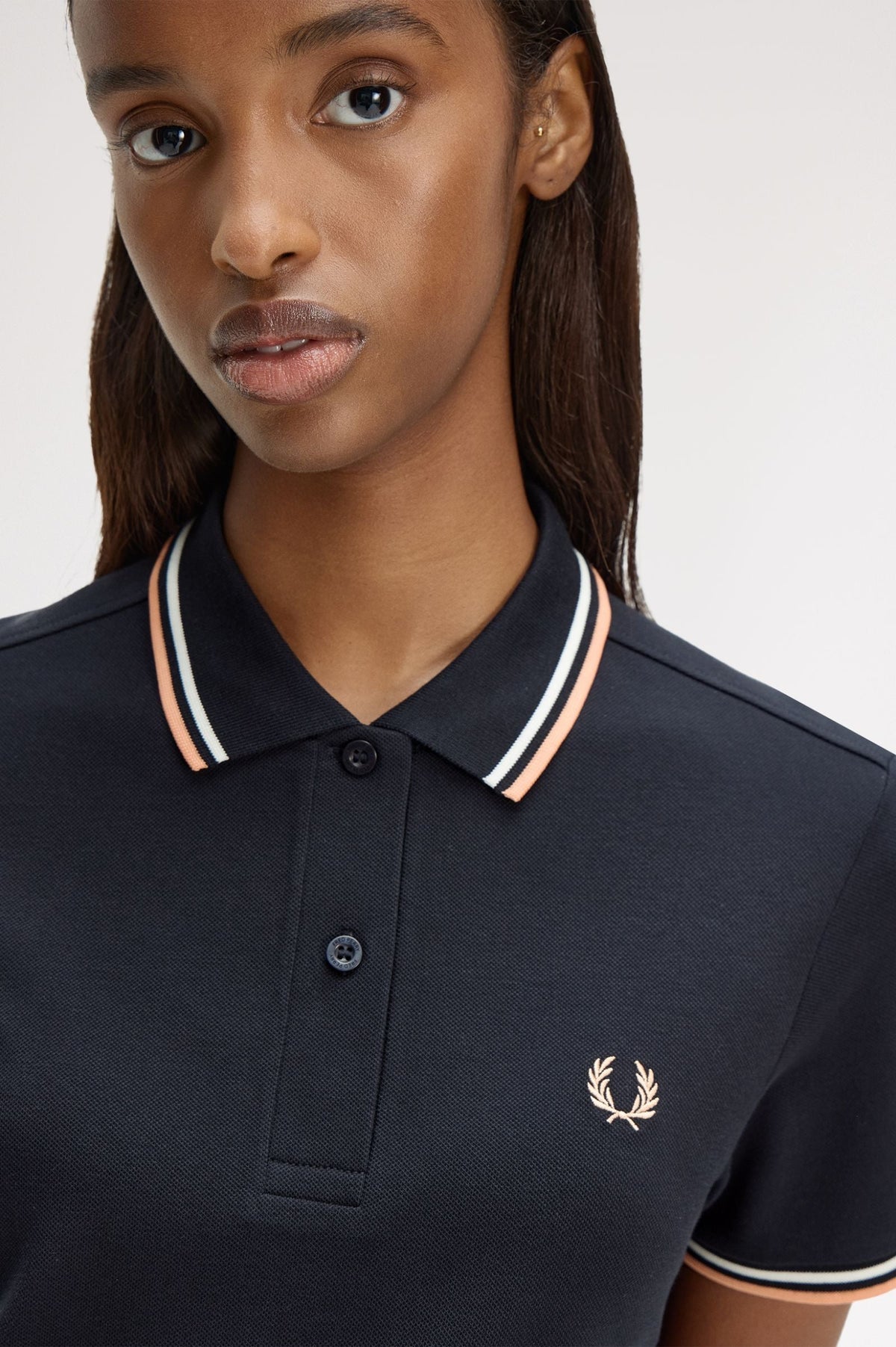 D3600 Twin Tipped Fred Perry Shirt Dress (Navy / Snow White / Peach)