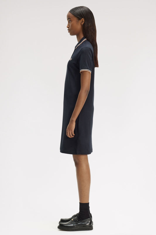 D3600 Twin Tipped Fred Perry Shirt Dress (Navy / Snow White / Peach)