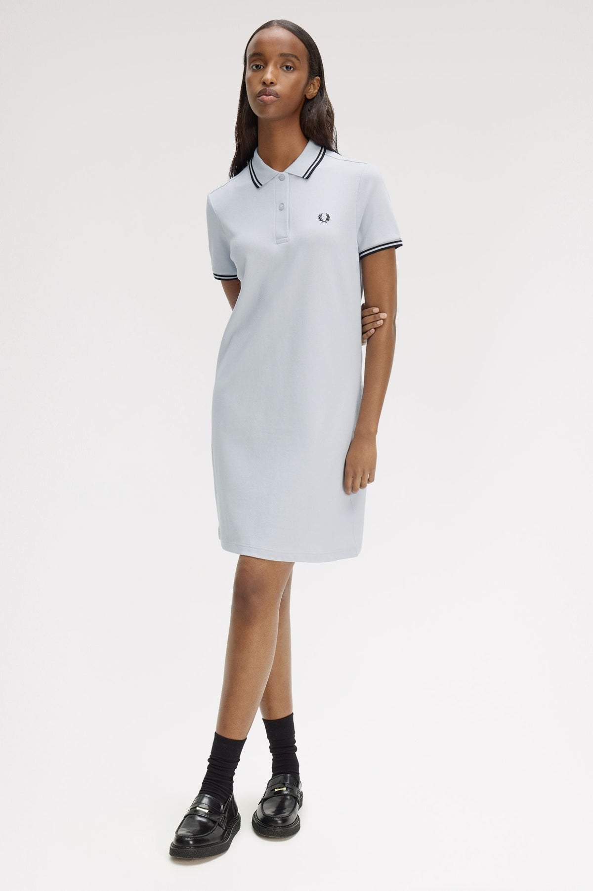 D3600 Twin Tipped Fred Perry Shirt Dress (Dusky Blue / Black / Black)