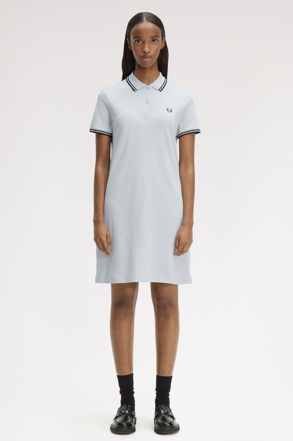 D3600 Twin Tipped Fred Perry Shirt Dress (Dusky Blue / Black / Black)