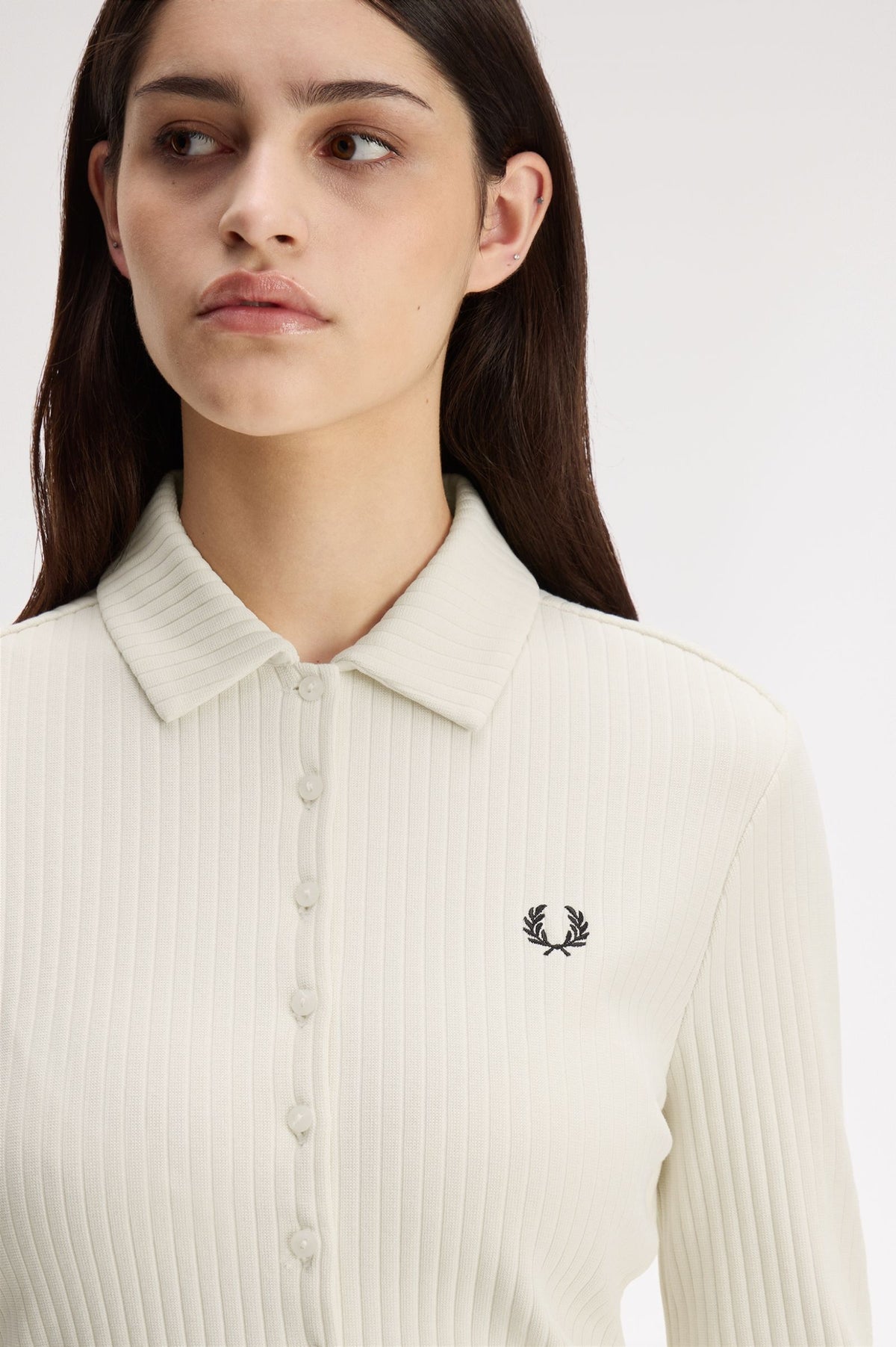 G3163 Ribbed Button Through Polo Shirt (Ecru)