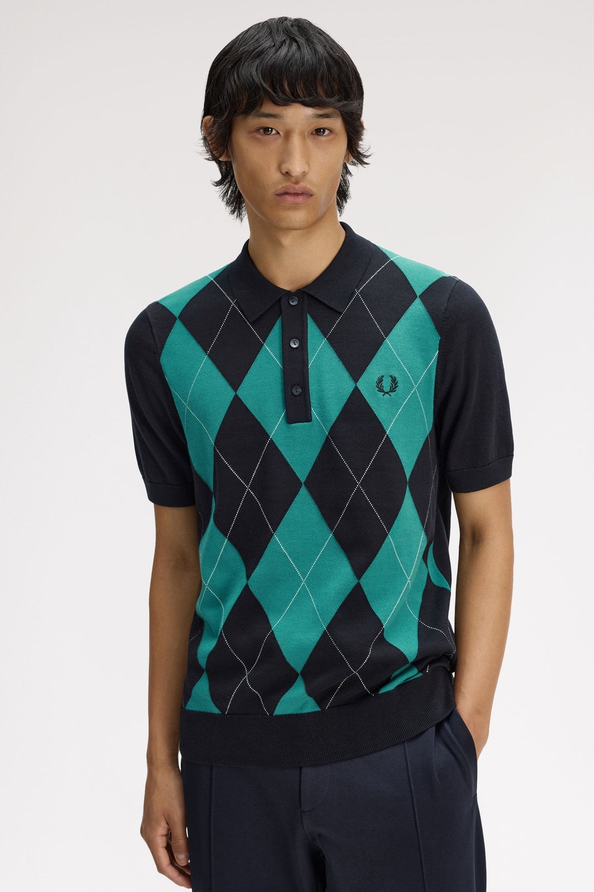 K1317 Argyle Knitted Shirt (Black)