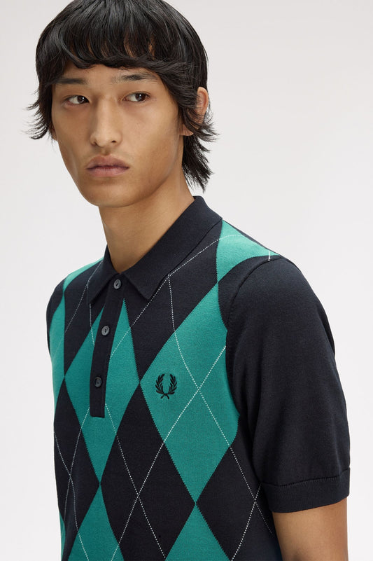K1317 Argyle Knitted Shirt (Black)