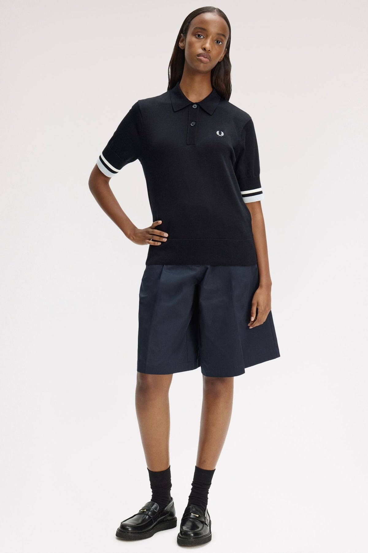 K2129 Bold Tipped Knitted Shirt (Black)