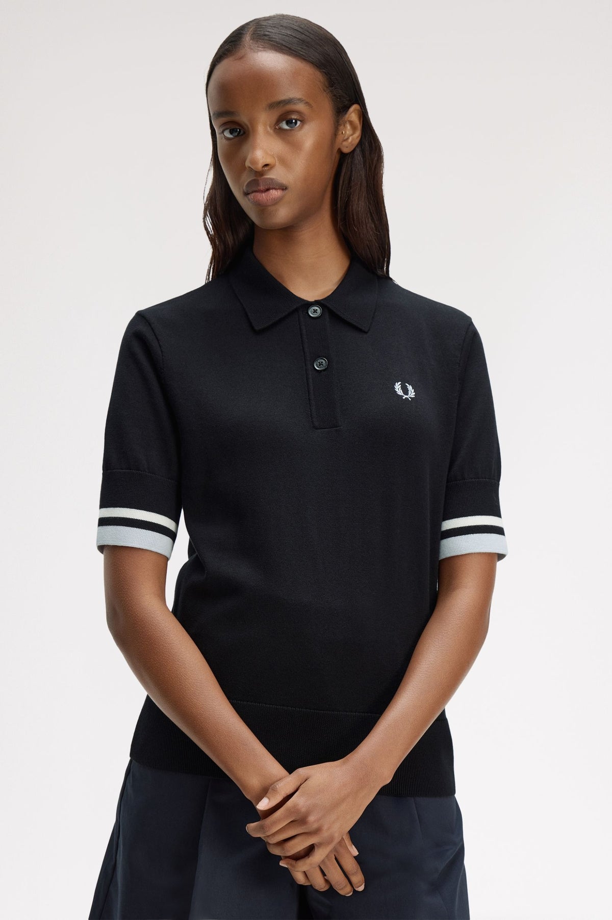 K2129 Bold Tipped Knitted Shirt (Black)