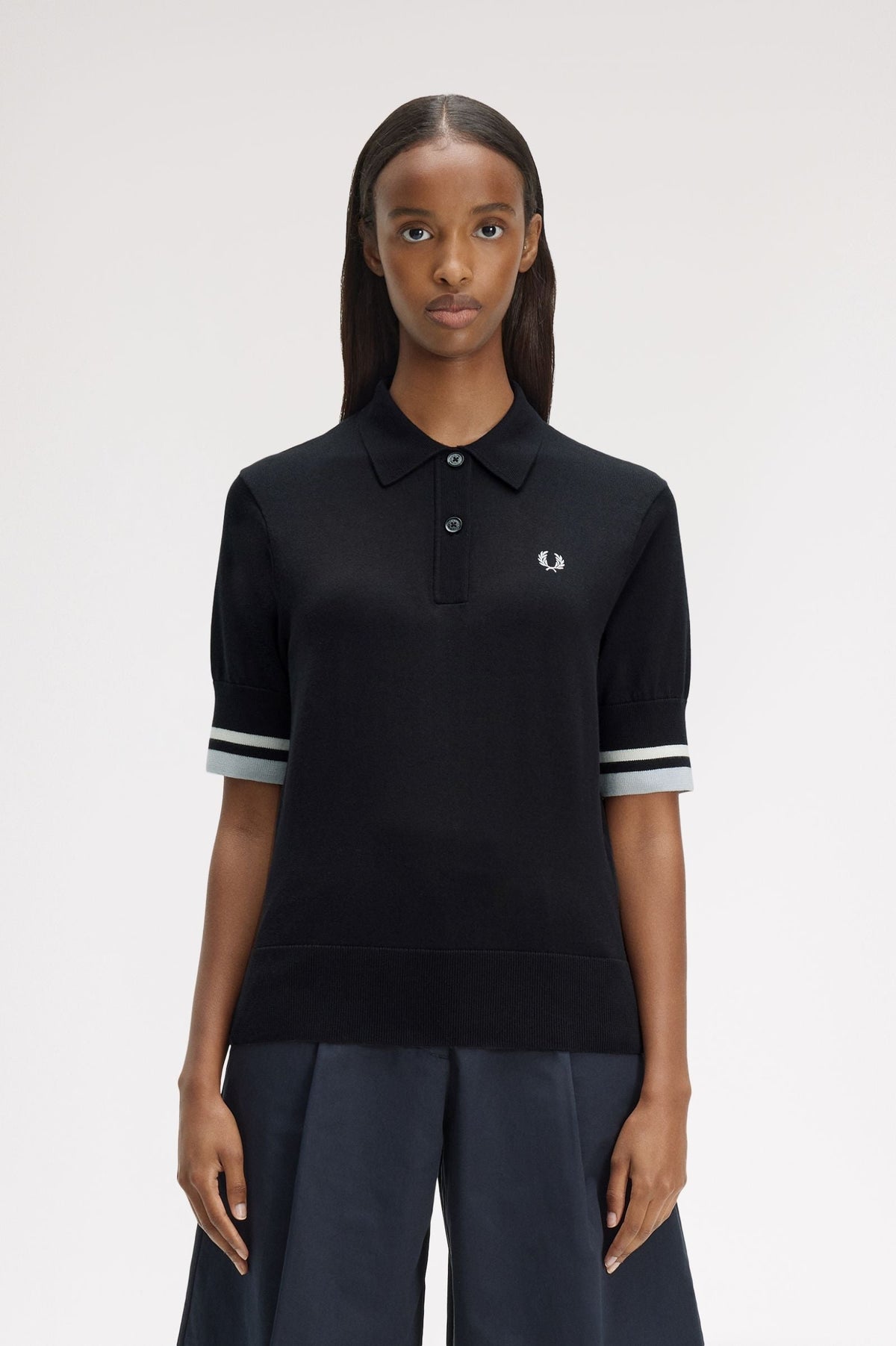 K2129 Bold Tipped Knitted Shirt (Black)