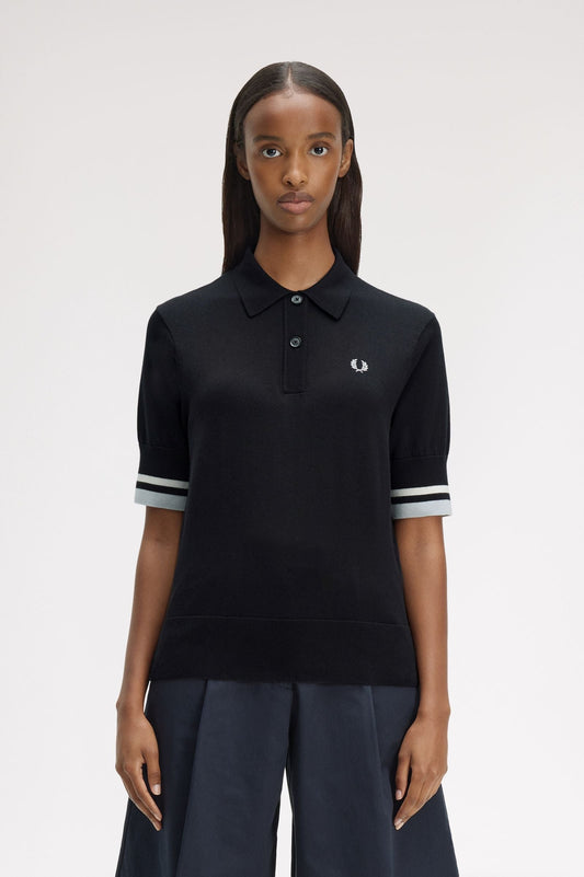 K2129 Bold Tipped Knitted Shirt (Black)
