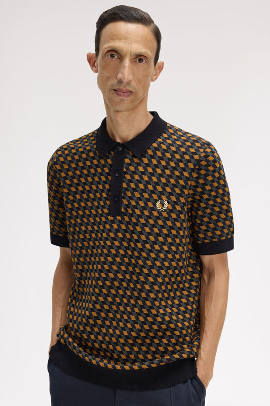 K2328 Geometric Knitted Shirt (Dark Caramel)
