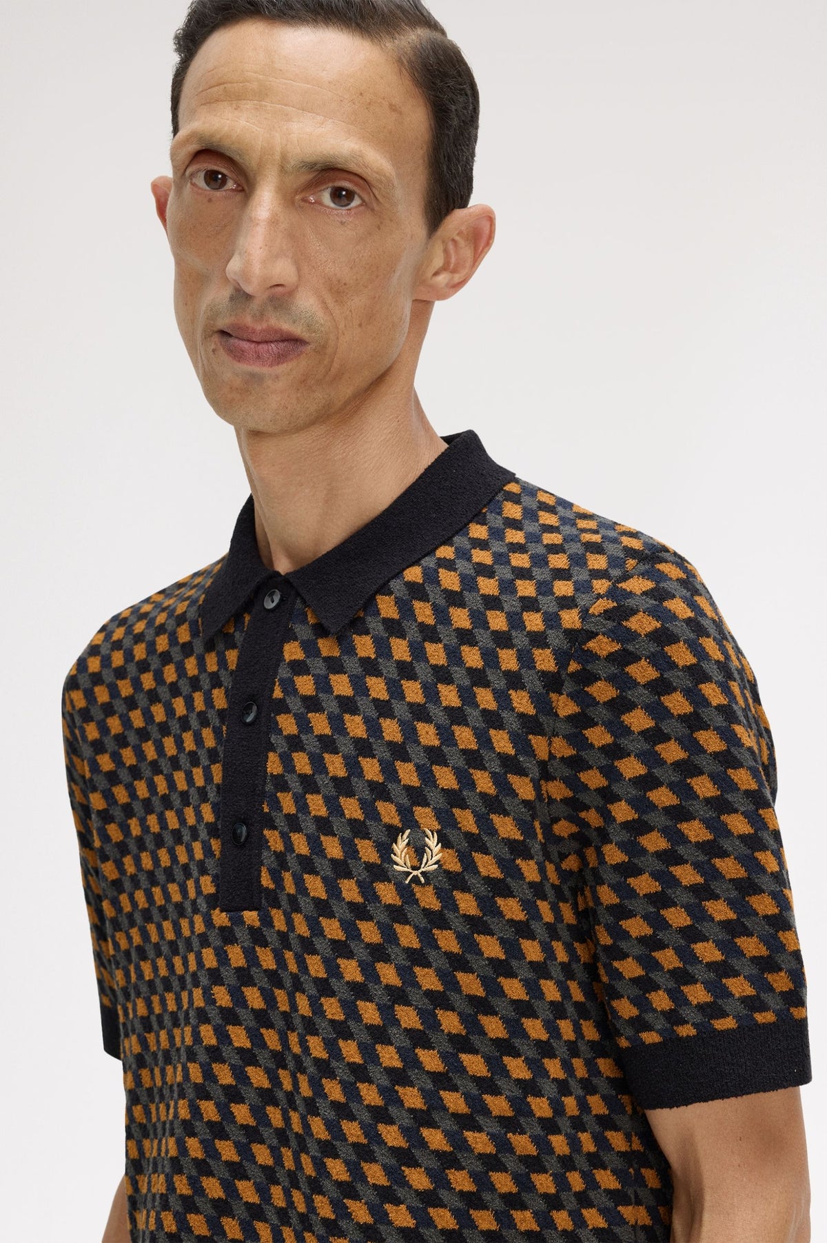 K2328 Geometric Knitted Shirt (Dark Caramel)