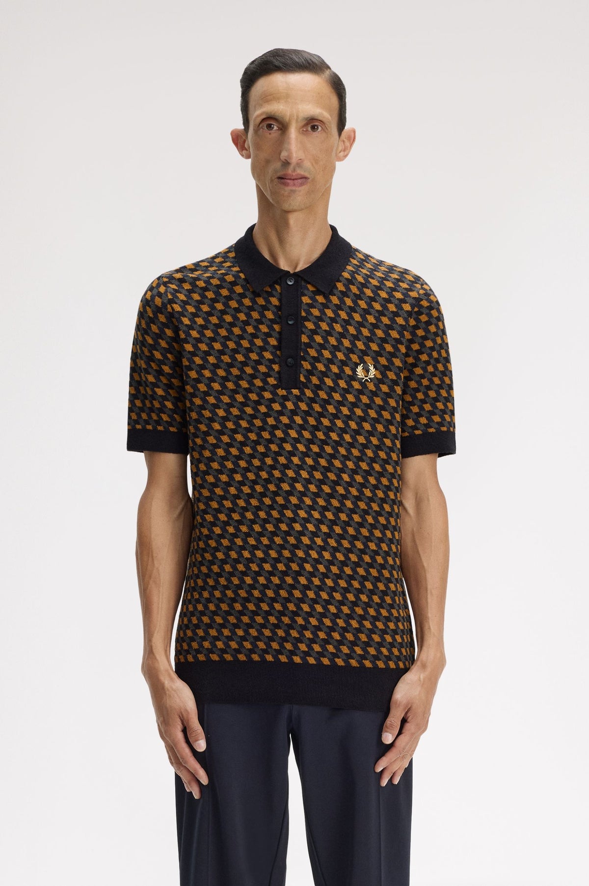 K2328 Geometric Knitted Shirt (Dark Caramel)