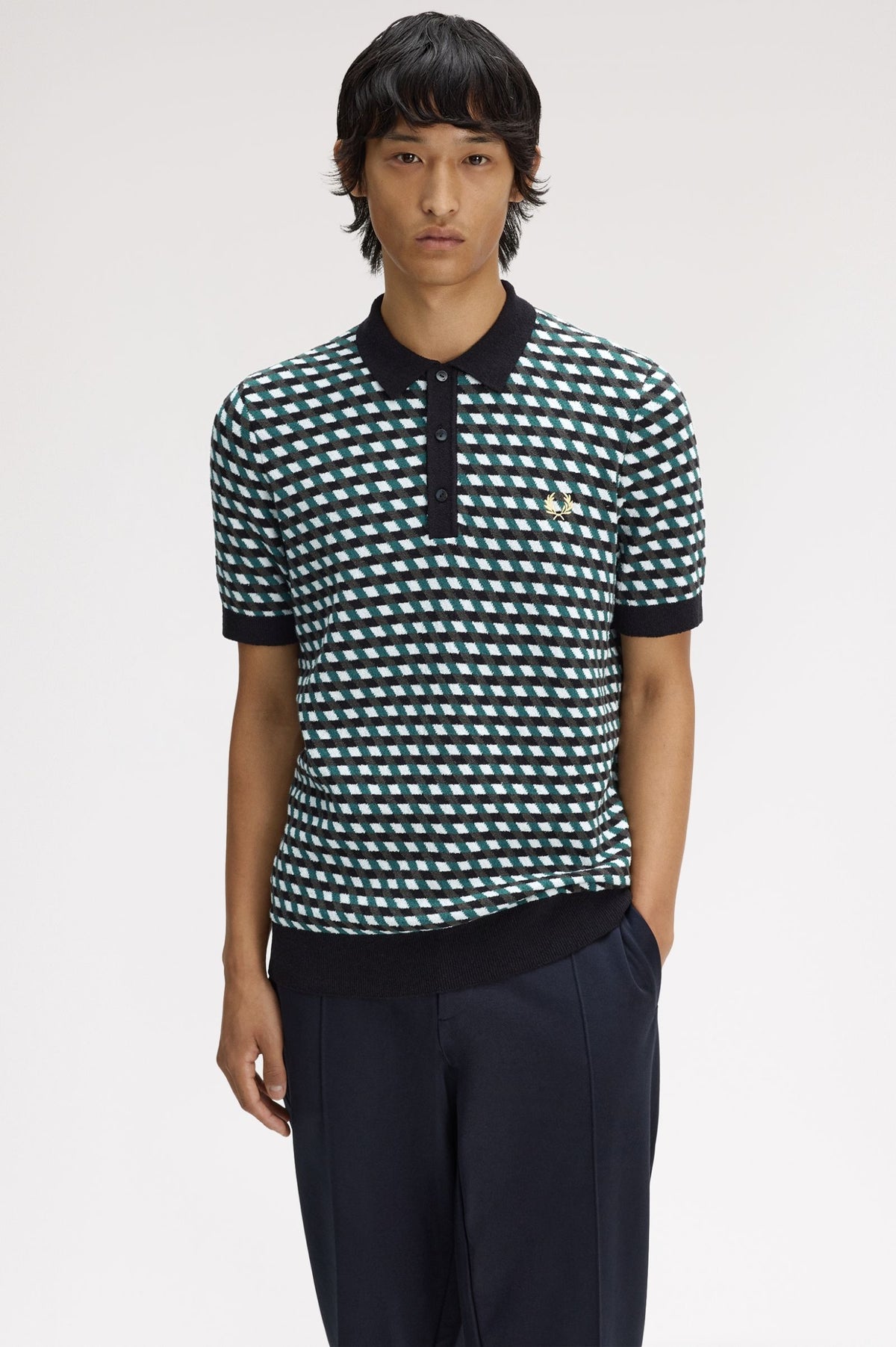 K2328 Geometric Knitted Shirt (Light Ice)