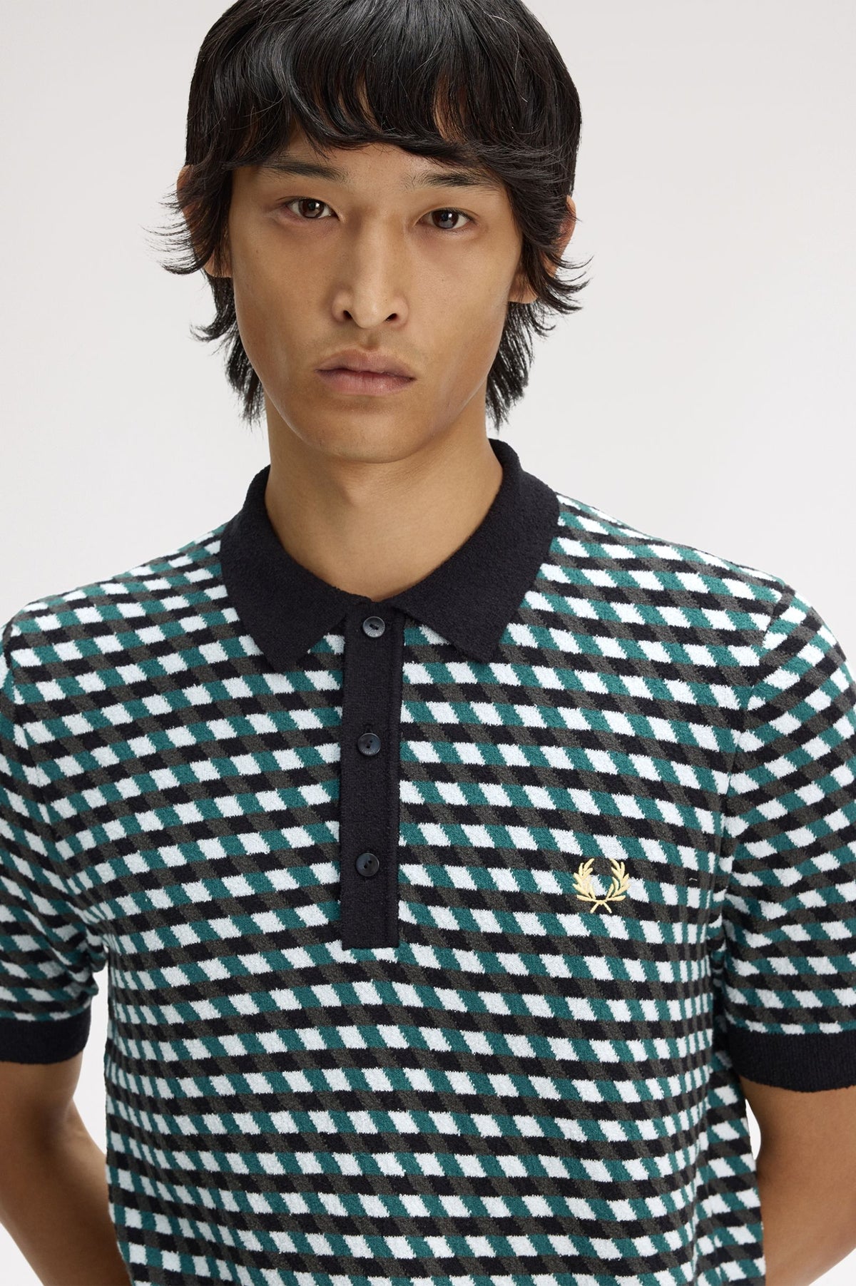 K2328 Geometric Knitted Shirt (Light Ice)