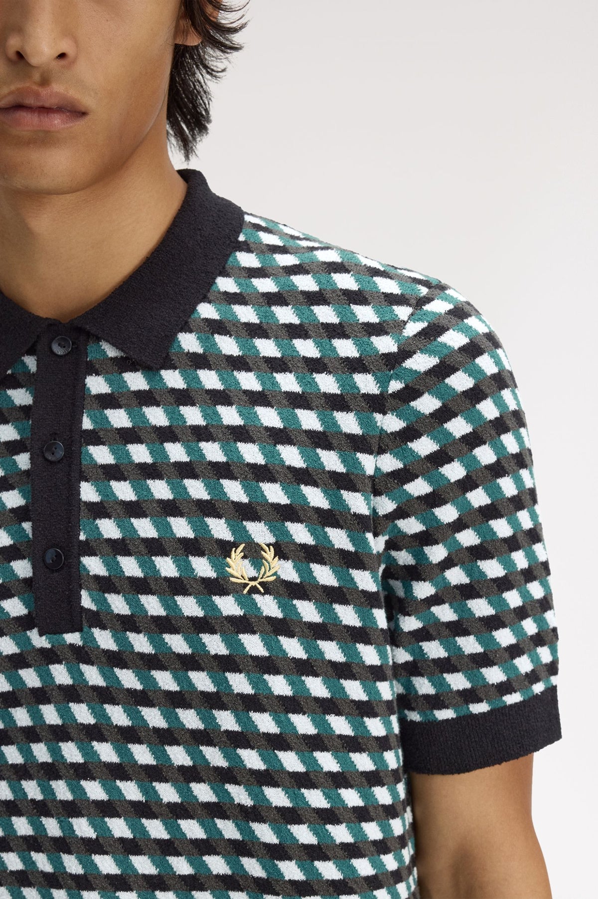 K2328 Geometric Knitted Shirt (Light Ice)