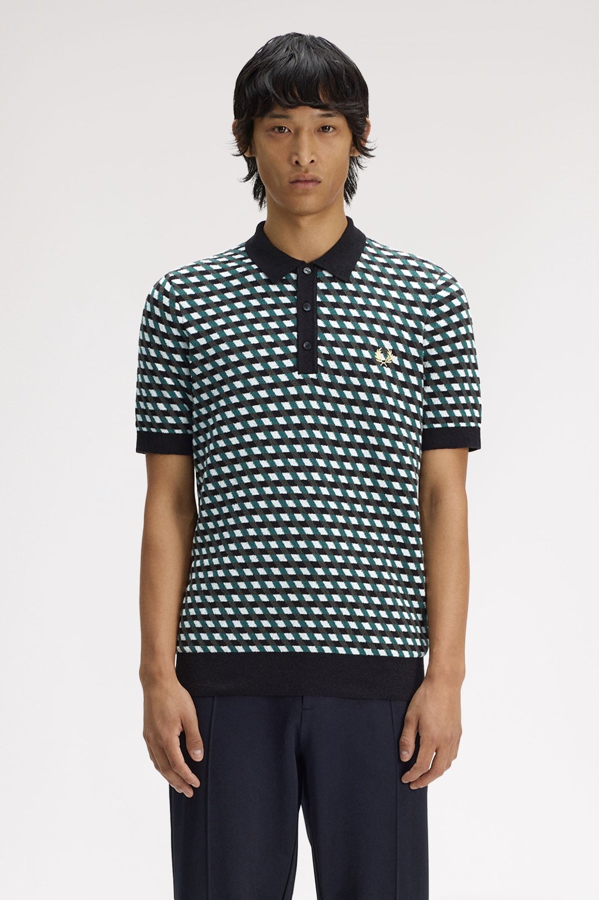 K2328 Geometric Knitted Shirt (Light Ice)
