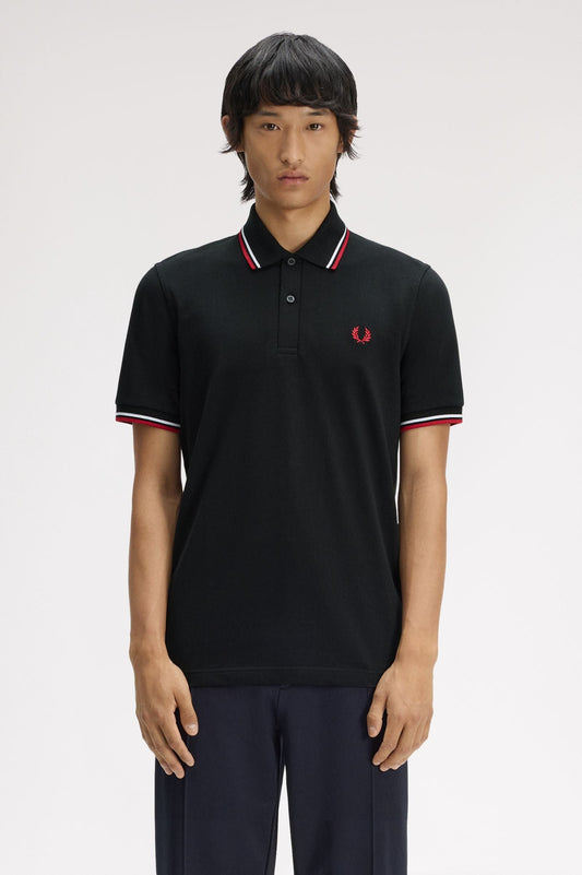 M12 The Fred Perry Shirt (Black / White / Bright Red)