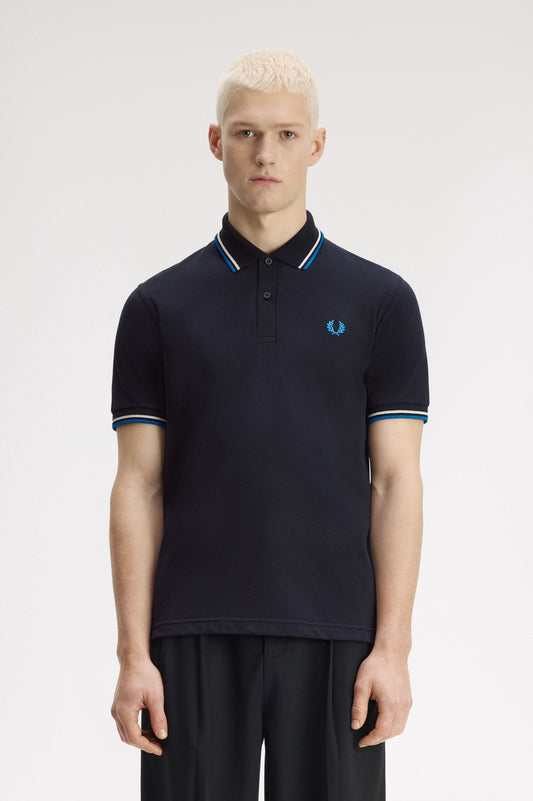 M12 The Fred Perry Shirt (Navy / Tramline White / Indoor Court Blue)