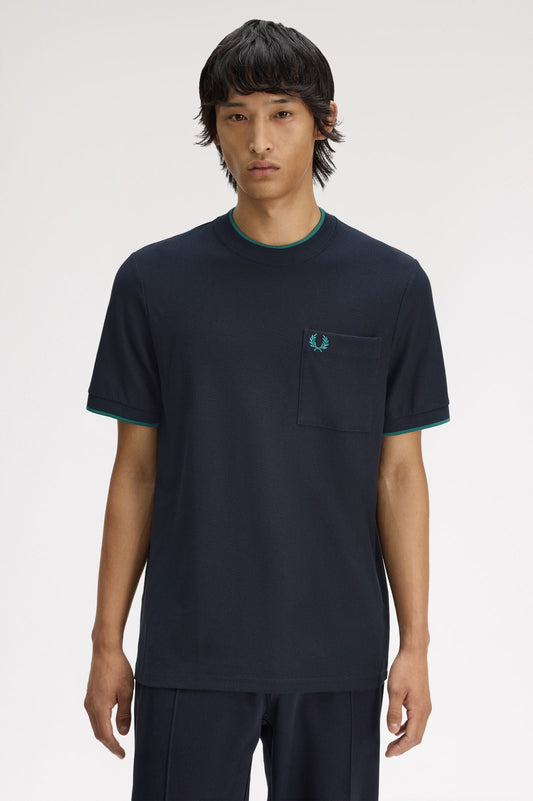 M2395 Pocket Detail Piqué T-Shirt (Navy)