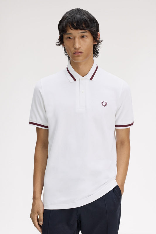 M2 The Single Tipped Fred Perry Shirt (White/ Maroon)