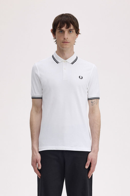 M3600 The Twin Tipped Fred Perry Shirt (White / Black / Black)