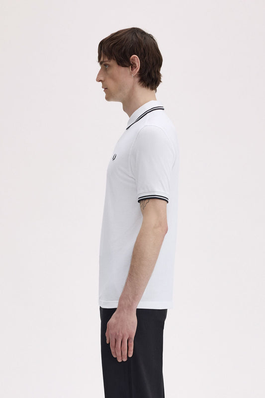 M3600 The Twin Tipped Fred Perry Shirt (White / Black / Black)