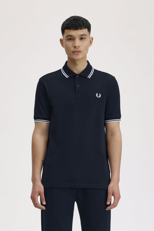 M3600 The Twin Tipped Fred Perry Shirt (Navy / White / White)