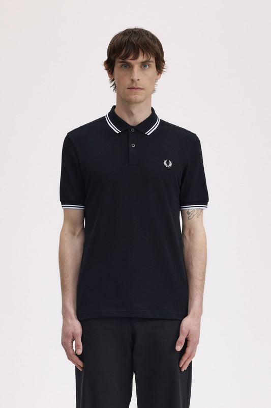 M3600 The Twin Tipped Fred Perry Shirt (Black / White / White)