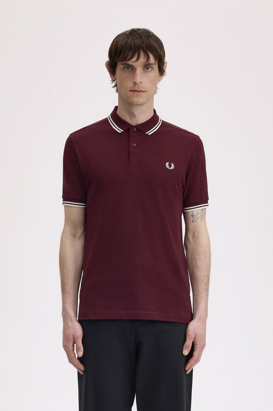 M3600 The Twin Tipped Fred Perry Shirt (Oxblood / Ecru / Ecru)