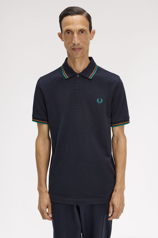 M3600 The Twin Tipped Fred Perry Shirt (Navy/ Dark Caramel/ Sport Green)