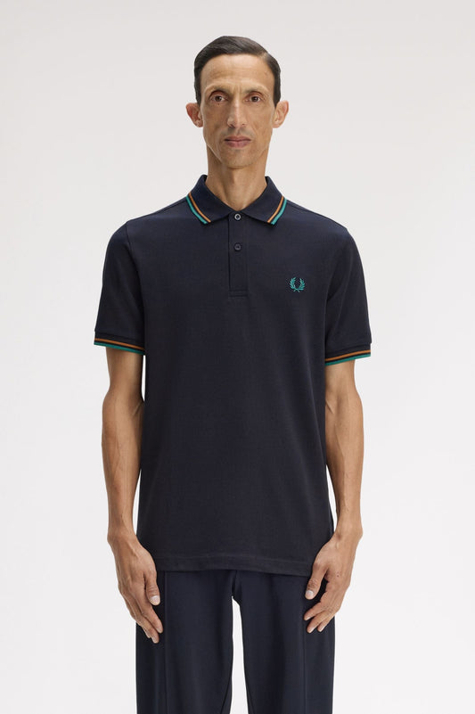 M3600 The Twin Tipped Fred Perry Shirt (Navy/ Dark Caramel/ Sport Green)