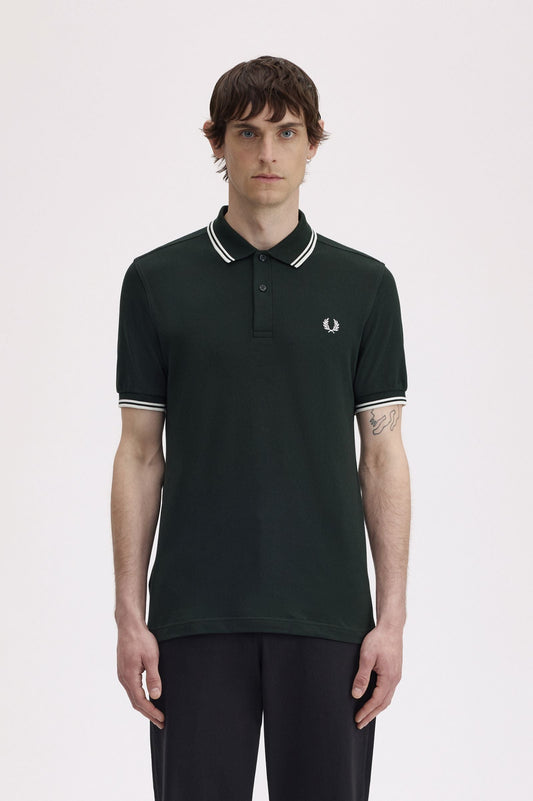 M3600 The Twin Tipped Fred Perry Shirt (Night Green / Snow White / Snow White)