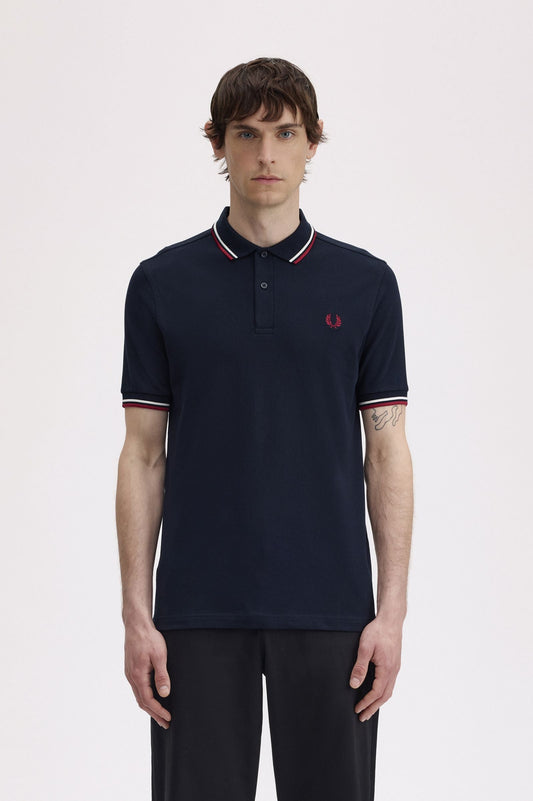 M3600 The Twin Tipped Fred Perry Shirt (Navy / Snow White / Burnt Red)