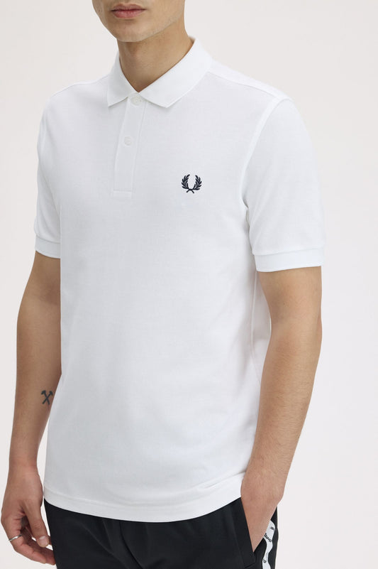 M6000 Plain Fred Perry Shirt (White/ Navy)