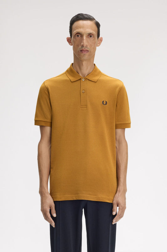 M6000 Plain Fred Perry Shirt (Dark Caramel/ Navy)