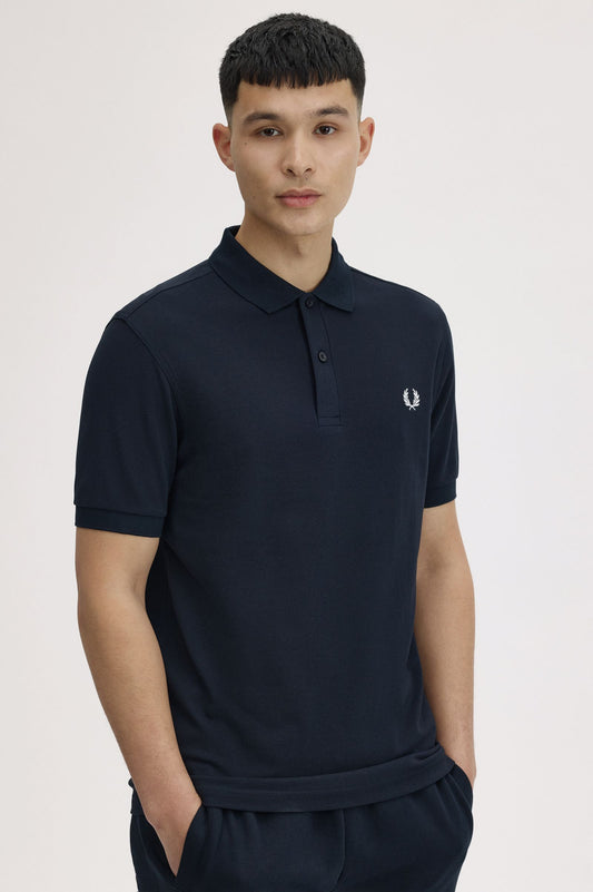 M6000 Plain Fred Perry Shirt (Navy/ Snow White)