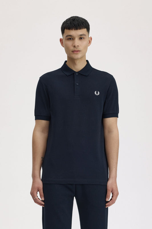 M6000 Plain Fred Perry Shirt (Navy/ Snow White)