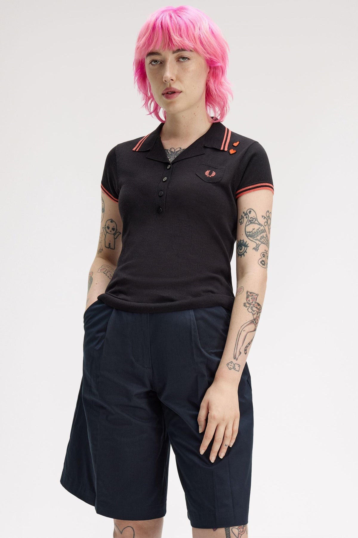 SK2142 Amy Winehouse Foundation Pocket Detail Knitted Shirt (Strawberry Cream)