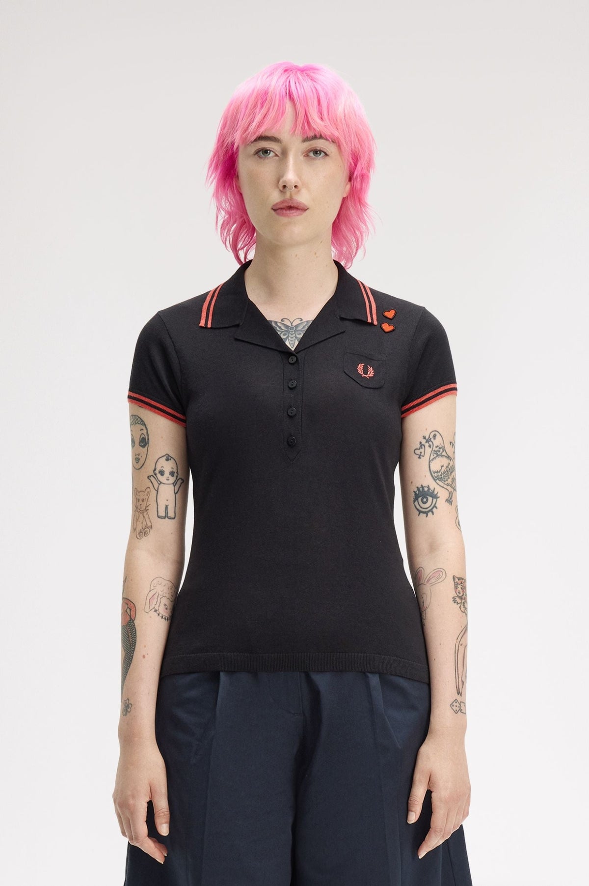 SK2142 Amy Winehouse Foundation Pocket Detail Knitted Shirt (Strawberry Cream)